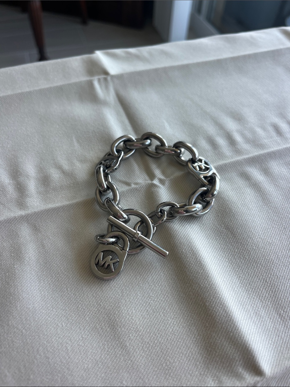 Michael Kors Silver-Tone Chain Bracelet with Toggle and MK Charms